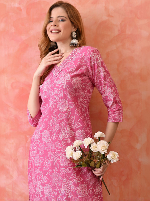 PRISCA Women Floral Printed Thread Work Floral Kurta