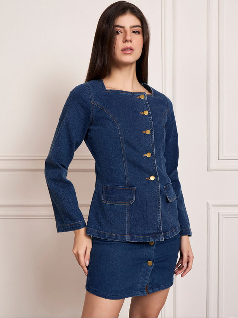 StyleStone Women Single-Breasted Comfort Fit Denim Casual Blazers