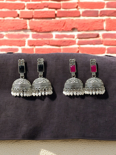 Anouk Silver-Plated Artificial Beaded Jhumkas Earrings - Image 5