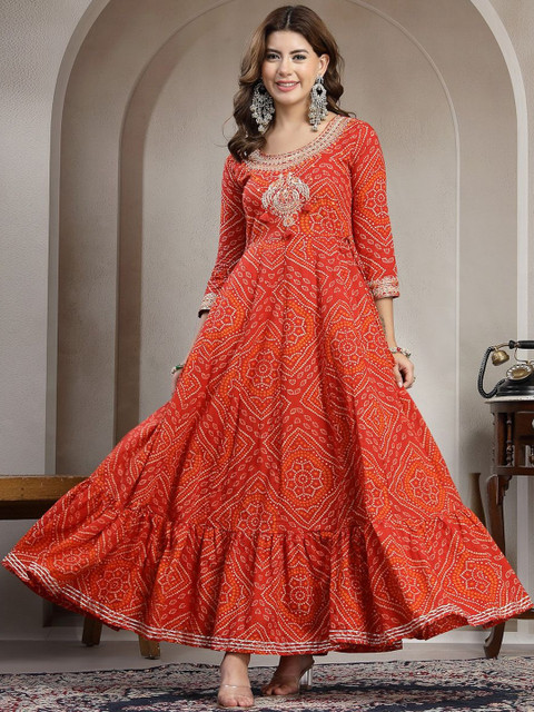 KIMAYRA Women Bandhani Embroidered Anarkali Kurta