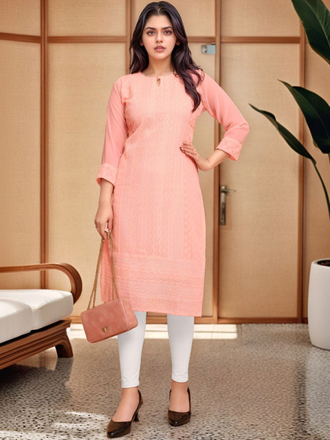 Anouk Rustic Ethnic Motifs Embroidered Chikankari Pure Georgette Chikankari Kurti