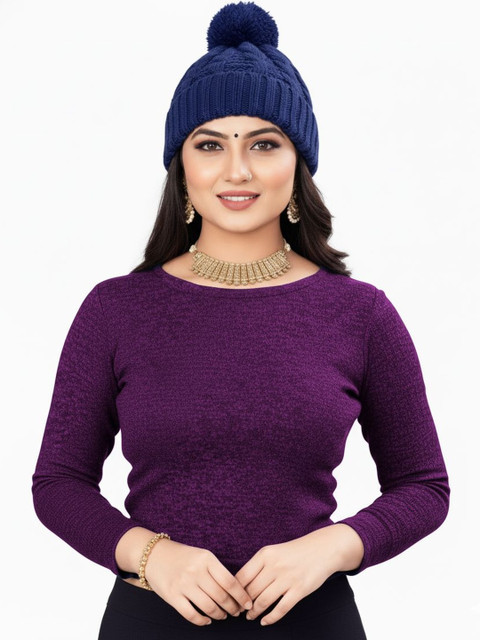 PU FASHION Self Design Woolen Crop Top