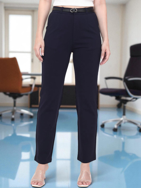 DressBerry Women Relaxed Straight Leg Straight Fit High-Rise Wrinkle Free Trousers