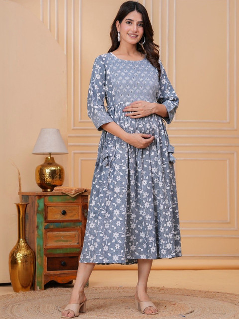 KALINI Floral Print Maternity A-Line Midi Dress