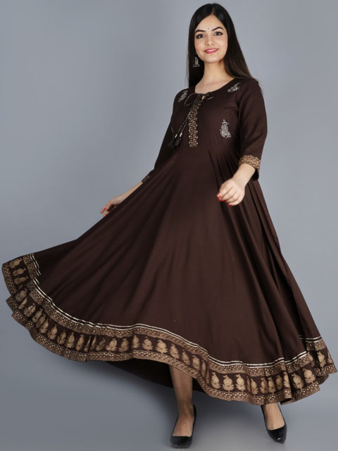HERE&NOW Women Ethnic Motifs Embroidered Floral Anarkali Kurta