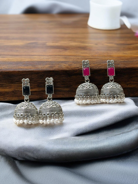 Anouk Silver-Plated Artificial Beaded Jhumkas Earrings - Image 2