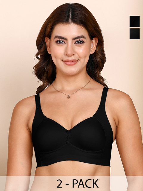 DressBerry Pack Of 2 Breathable Cotton Plus Size M-Frame Minimiser Padded Bra