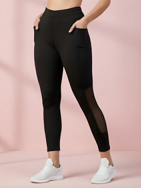 Blinkin Women Black Semi-Sheer Mesh Tights with Side Pockets