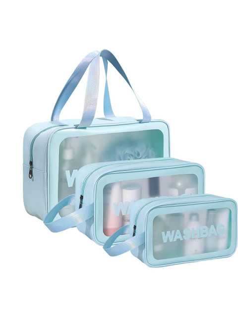 Virtuous Unisex Blue Set of 3 Water Resistant Travel, Storage, Makeup Pouch