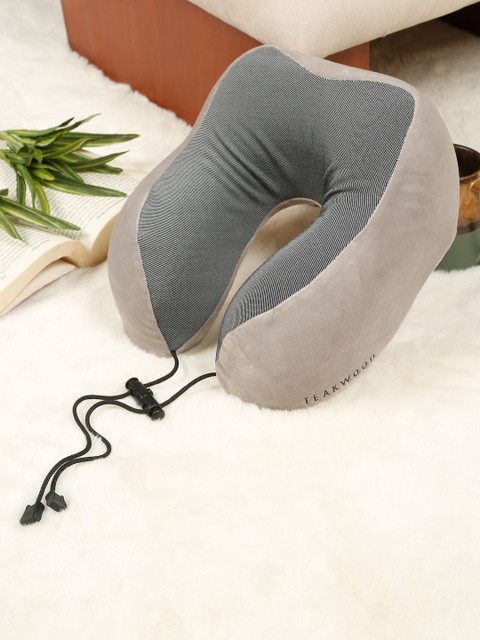 Teakwood Leathers Grey Faux Velvet Inflatable Travel Pillow