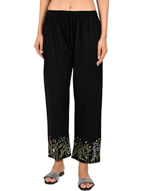 MIXFIT Women Floral Embroidered Knitted Straight Palazzos