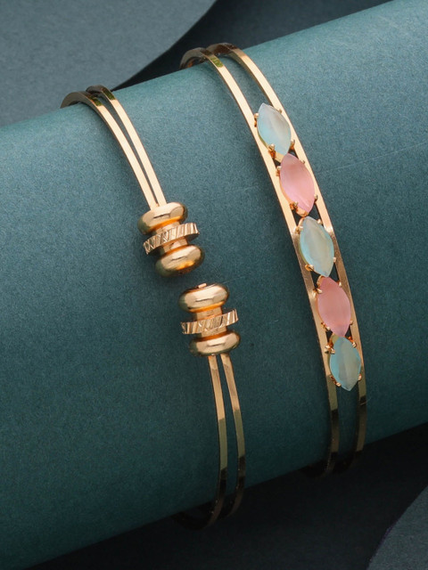 Sangria Set of 2 Gold-Plated American Diamond Studded Openable Bangles