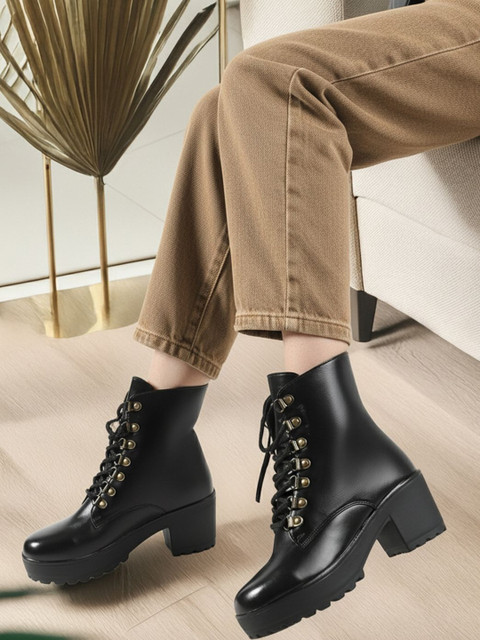 The Roadster Lifestyle Co Women Block-Heeled Lace-Ups Boots