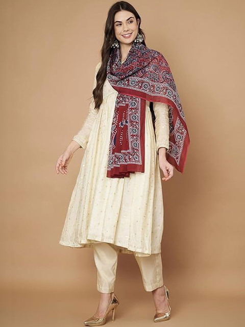 AKSHADEEP Women Jaipur Block Print Gota Patti Blue leaf Lace Dupatta - Image 5