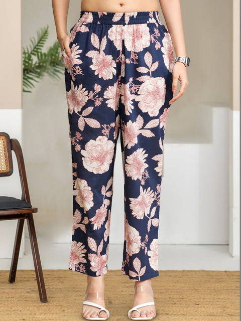 KALINI Women Floral Printed Regular Pure Cotton Kurta with Trousers - Image 4