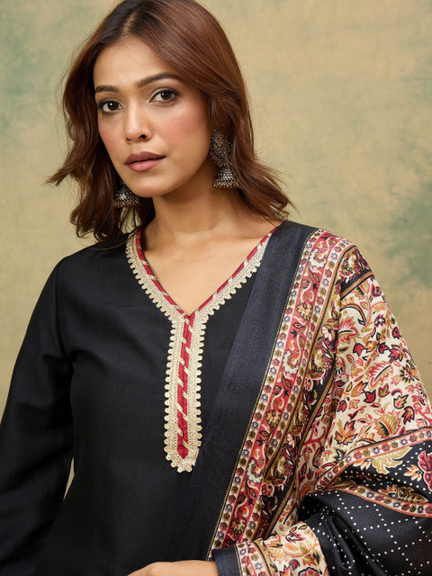 KALINI Women Ethnic Motifs Regular Thread Work Kurta with Trousers & With Dupatta - Image 3