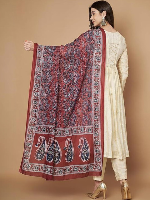 AKSHADEEP Women Jaipur Block Print Gota Patti Blue leaf Lace Dupatta - Image 2