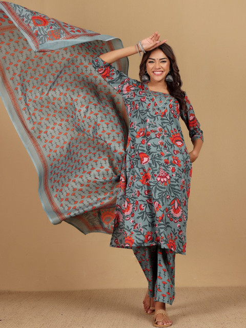 KALINI Women Floral Embroidered Regular Kurta with Trousers & With Dupatta - Image 7
