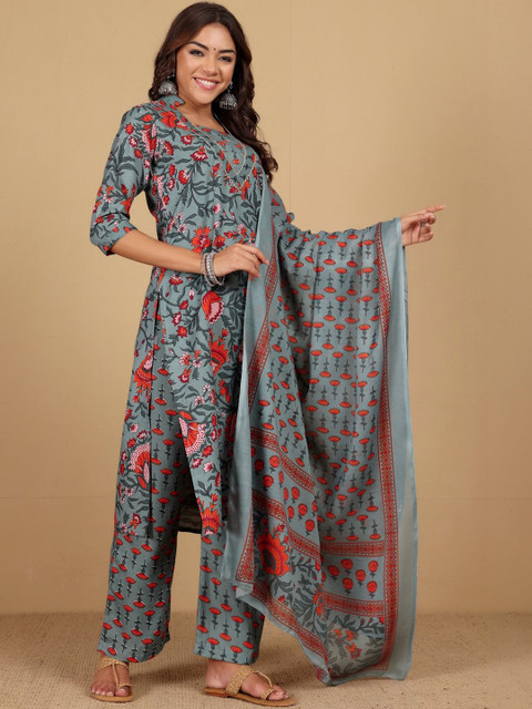 KALINI Women Floral Embroidered Regular Kurta with Trousers & With Dupatta - Image 6