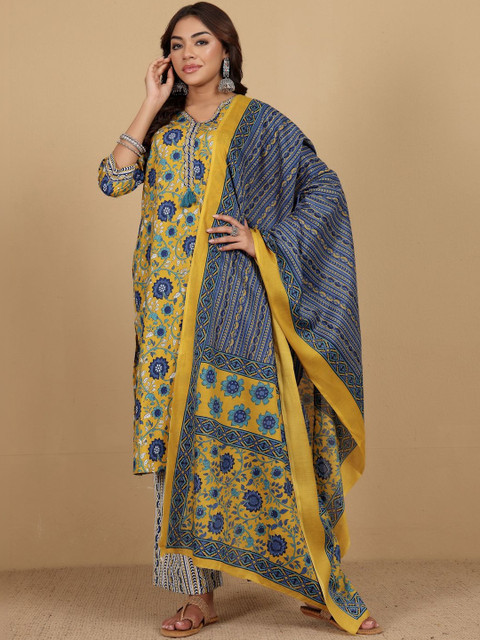 KALINI Women Floral Embroidered Regular Kurta with Trousers & With Dupatta - Image 6