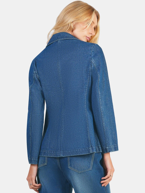 Virgio Women Single Breasted Notched Lapel Regular Fit Denim Blazers - Image 5