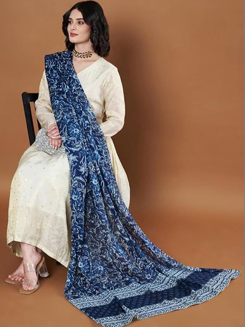 AKSHADEEP Women Jaipur Block Print Pure Cotton Block Print Dupatta with Gotta Patti - Image 2