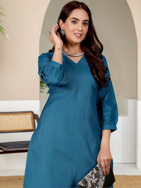KALINI Women Regular Pure Cotton Kurta with Trousers - Image 7