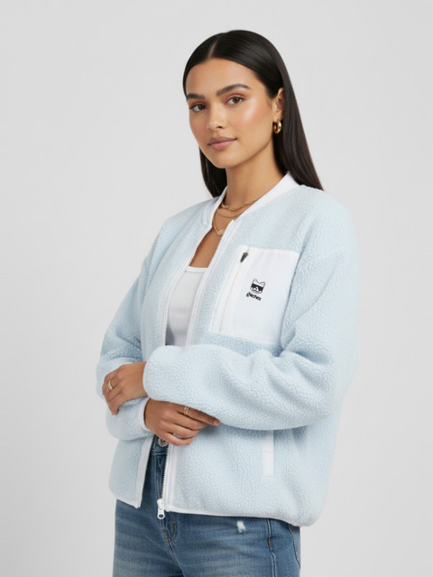 glitchez Printed Zip Pocket Relaxed Sherpa Jacket