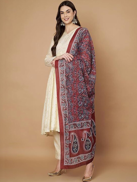 AKSHADEEP Women Jaipur Block Print Gota Patti Blue leaf Lace Dupatta - Image 3