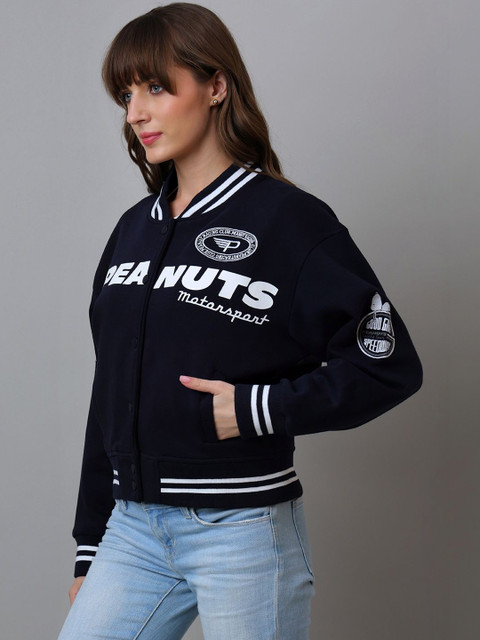 Free Authority Peanuts Printed Cotton Stand Collar Varsity Jacket