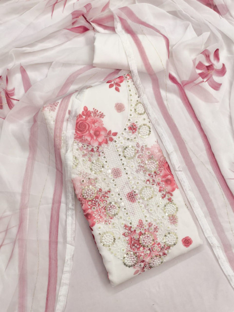 LeeliPeeri Designer Embroidered Organza Unstitched Dress Material