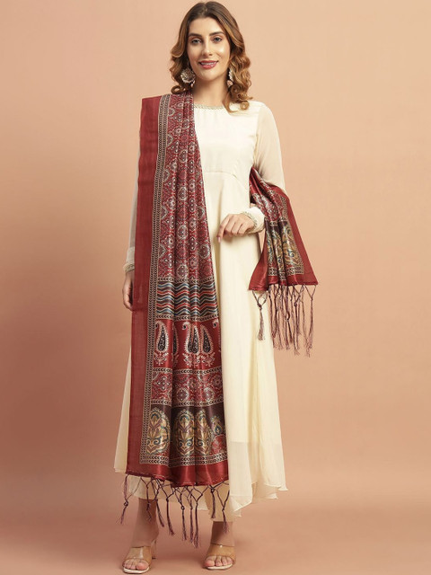 AKSHADEEP Ajrakh Printed Chanderi Dupatta