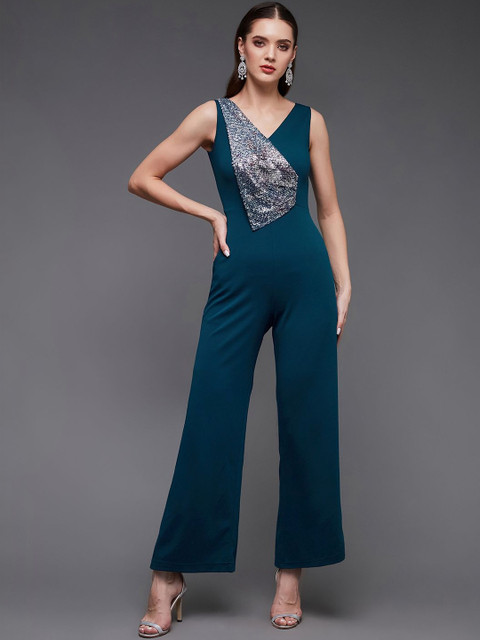 Miss Chase Women Sleeveless Embellished Straight-Leg Polyester Jumpsuit