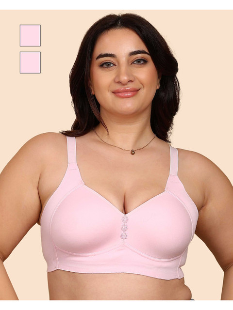 KOMLI Pack of 2 Bonded Breathable Cotton Plus Size M-Frame Minimiser Padded Bra