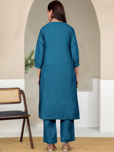 KALINI Women Regular Pure Cotton Kurta with Trousers - Image 2