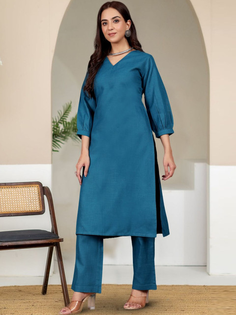 KALINI Women Regular Pure Cotton Kurta with Trousers - Image 3