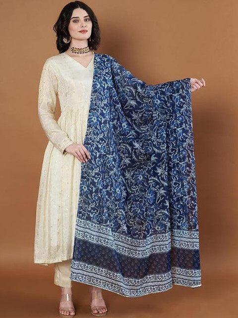 AKSHADEEP Women Jaipur Block Print Pure Cotton Block Print Dupatta with Gotta Patti - Image 3