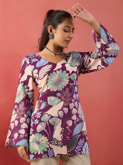 Anouk Rustic Women Floral Printed V-Neck Pure Cotton Kurti