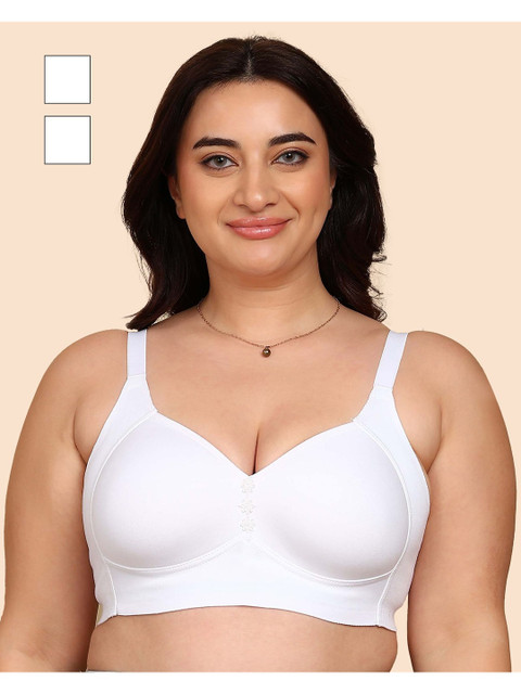 KOMLI Pack of 2 Bonded Breathable Cotton Plus Size M-Frame Minimiser Padded Bra