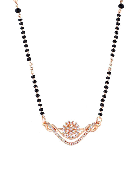 Nilu's Collection Women Rose Gold-Plated American Diamond Zircon Mangalsutra