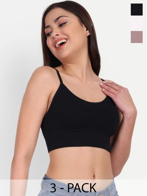 US FASHION Pack Of 3 Women Full Coverage Lightly Padded Cami Sports Bras