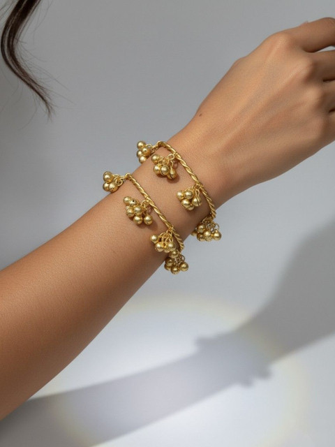 Sangria Set of 2 Gold-Plated Bangle-Style Ghungru Bracelet