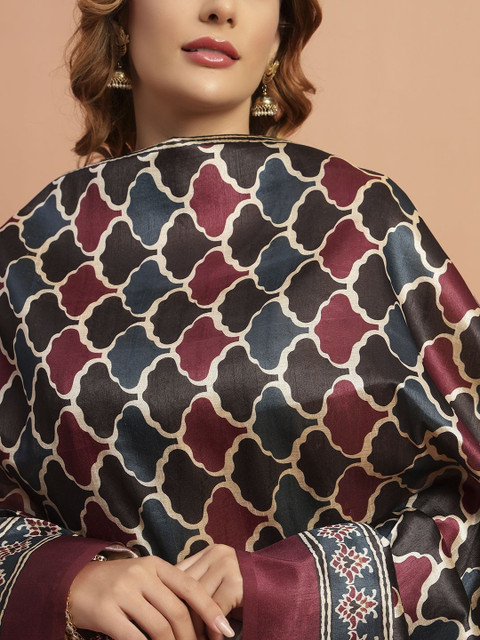 AKSHADEEP Women Ajrakh Shel Printed Chanderi Dupatta - Image 6