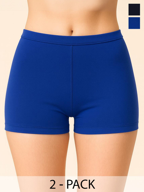 HIRRUX Women Pack of 2 High Coverage Boy Shorts Briefs HR SBT-33 R Blue,Navy XS