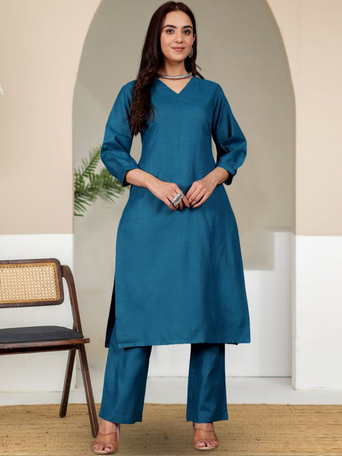 KALINI Women Regular Pure Cotton Kurta with Trousers