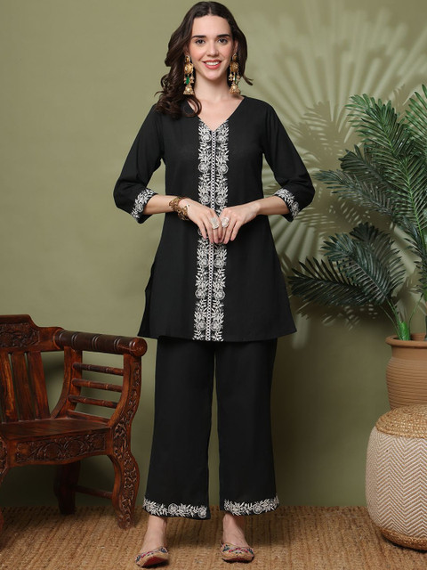 HARIKS Black Embroidered Tunic and Trousers Co-Ords