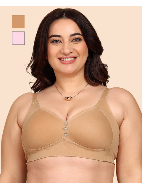 KOMLI Pack of 2 Bonded Breathable Cotton Plus Size M-Frame Minimiser Padded Bra