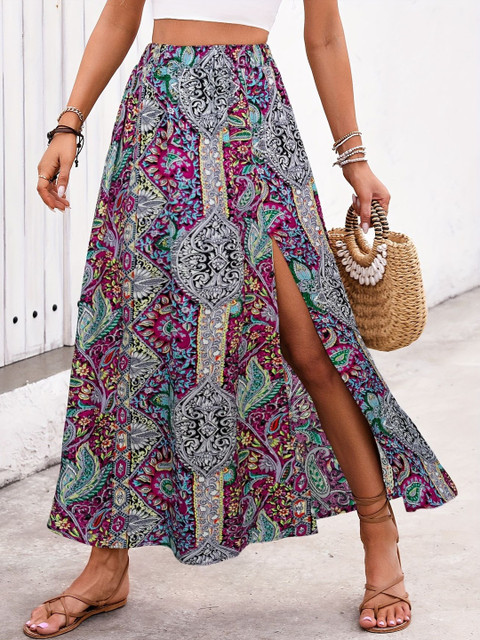 StyleCast x Revolte Printed Maxi Flared Skirts