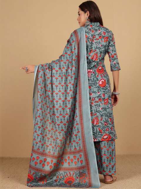 KALINI Women Floral Embroidered Regular Kurta with Trousers & With Dupatta - Image 2