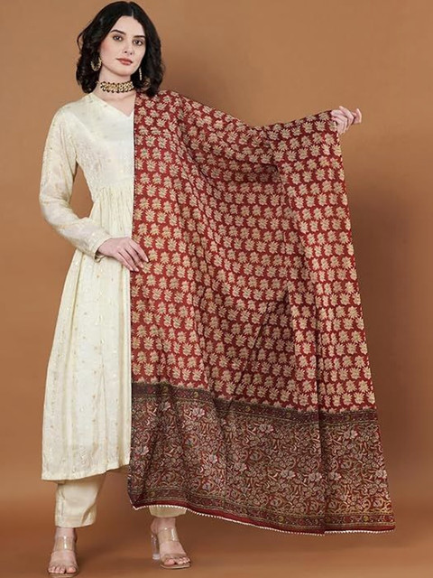 AKSHADEEP Women Jaipur Block Print Pure Cotton Block Print Dupatta with Gotta Patti